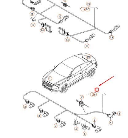 NEW AUDI Q5 8R FRONT PARKING AID SYSTEM WIRING HARNESS 8R0971095 ORIGINAL