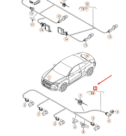NEW AUDI Q5 8R FRONT PARKING AID SYSTEM WIRING HARNESS 8R0971095 ORIGINAL