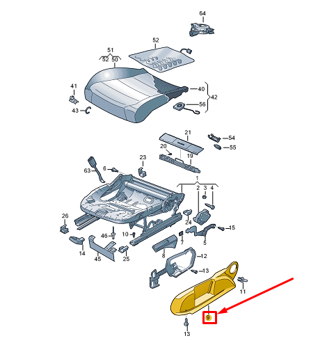 new vw golf cd mk8 front right outer seat frame trim 5h0881318f4pk original