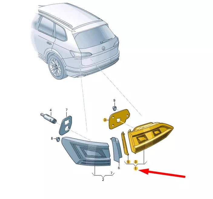NEW VW TOUAREG CR MK3 REAR RIGHT SIDE INNER LED TAILLIGHT LHD 760945308A