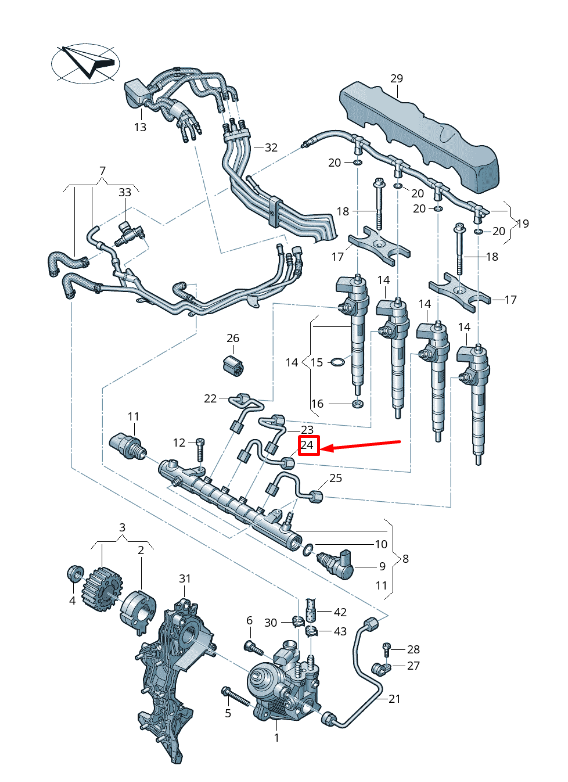 new audi q5 8r engine injection nozzle pipe 03l130301bg original