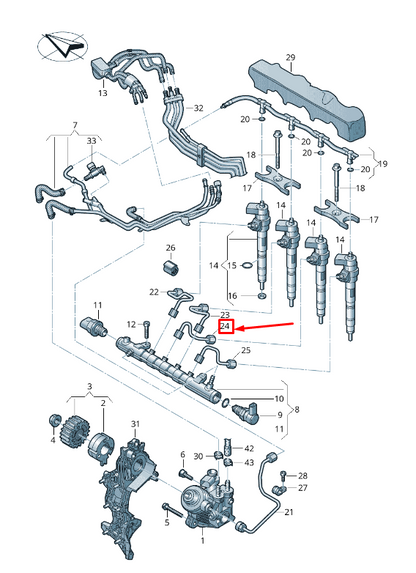 new audi q5 8r engine injection nozzle pipe 03l130301bg original