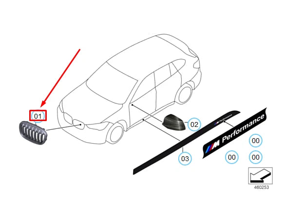 NEW BMW X1 F48 M PERFORMANCE GLOSS BLACK FRONT LEFT GRILLE 51712407733 ORIGINAL