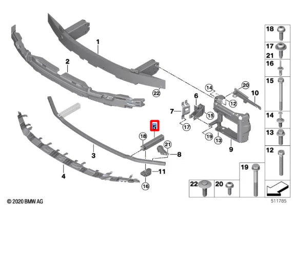 NEW BMW 4 COUPE G22 FRONT BUMPER REINFORCEMENT EXTENSION RIGHT 21925011 ORIGINAL