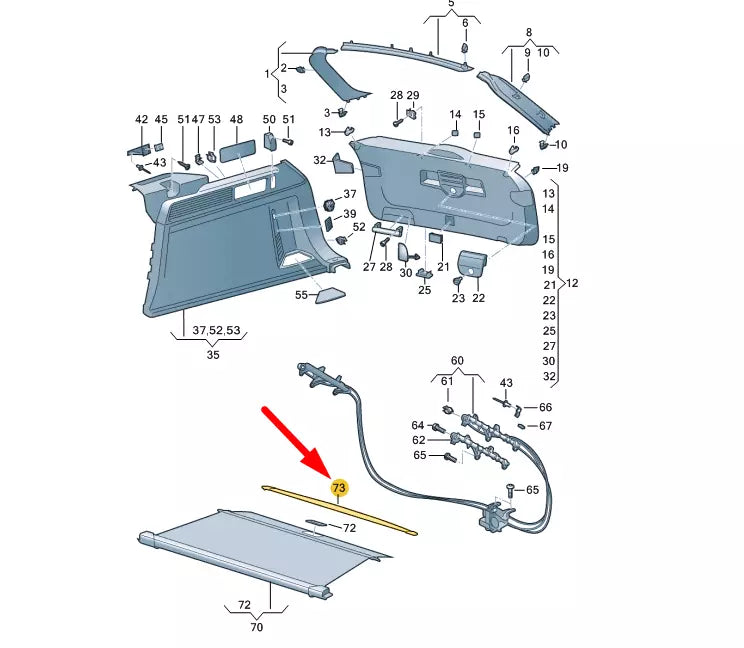 NEW VW TOUAREG CR MK3 LUGGAGE BLIND GAP COVER 7608585174PK ORIGINAL