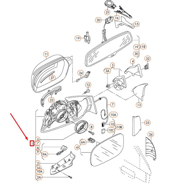 NEW AUDI A4 B8 FRONT RIGHT DOOR MIRROR ASSEMBLY LHD 8K1857410AK01C ORIGINAL