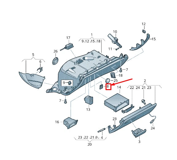 NEW AUDI Q5 8R GLOVE BOX STORAGE COMPARTMENT BRACKET 8K08571144PK ORIGINAL