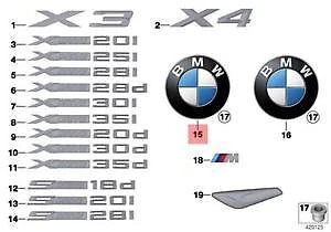 NEW BMW F26 SAC TRUNK LID BMW EMBLEM BADGE 7340321 51147340321 ORIGINAL