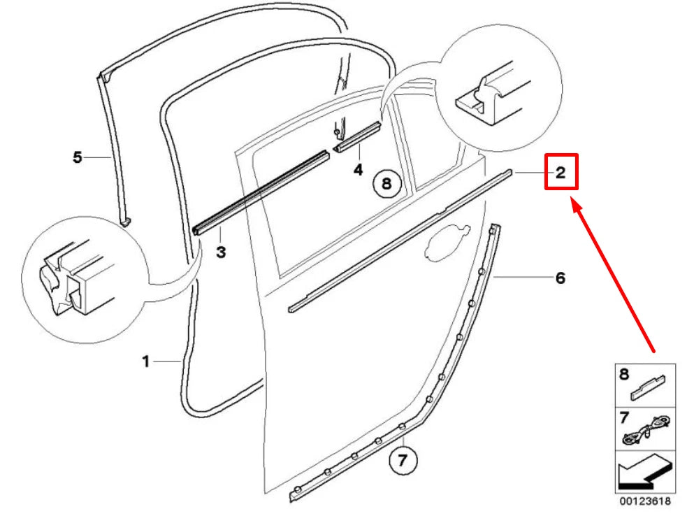 NEW BMW 5 E60 REAR RIGHT DOOR WINDOW MOLDING 51227897666 7897666 ORIGINAL