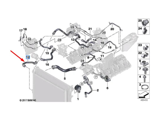 NEW BMW 5 G30 LEFT COOLANT WATER RADIATOR HOSE 17128602677 ORIGINAL