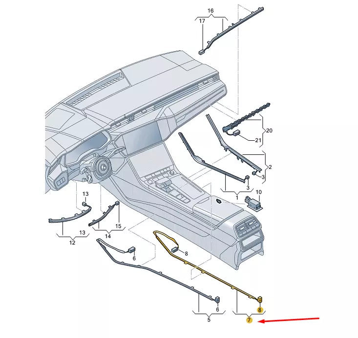 NEW AUDI A6 C8 CONSOLE RIGHT SIDE LIGHT FIBRE 4K1947094