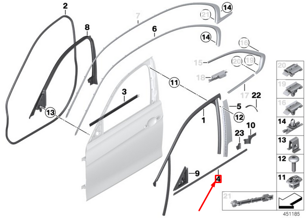 new bmw 3 f30 front right door outside channel seal 51357298918 original