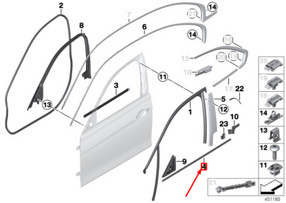 new bmw 3 f30 front right door outside channel seal 51357298918 original