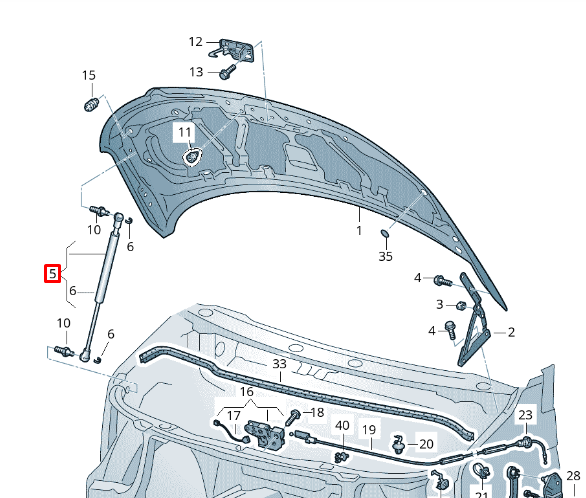 new volkswagen transporter t6 front right bonnet strut 7e0823359 original