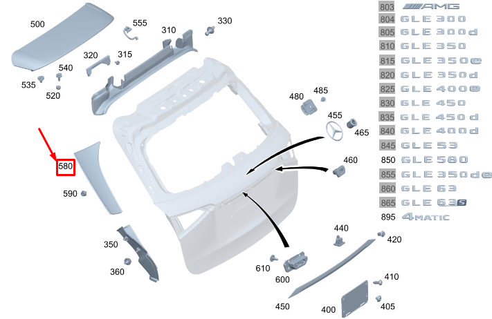 new mercedes-benz gle w167 rear spoiler left side attachment a1677901700