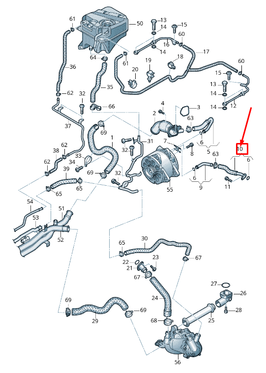 new audi r8 4s engine coolant hose 07l121030c original