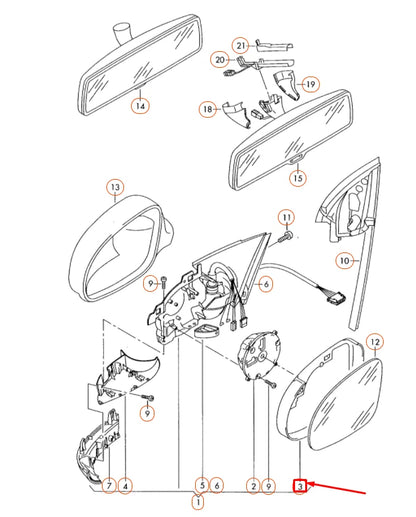 NEW VOLKSWAGEN EOS FRONT RIGHT DOOR MIRROR INNER TRIM 1K08576029B9 ORIGINAL