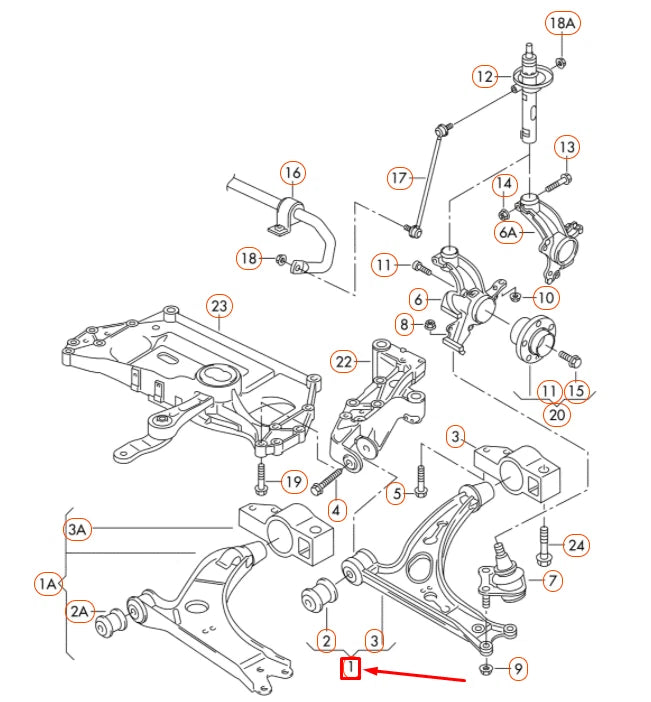 NEW AUDI A3 8P FRONT RIGHT LOWER CONTROL ARM 1K0407152AC ORIGINAL