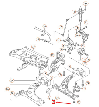 NEW AUDI A3 8P FRONT RIGHT LOWER CONTROL ARM 1K0407152AC ORIGINAL
