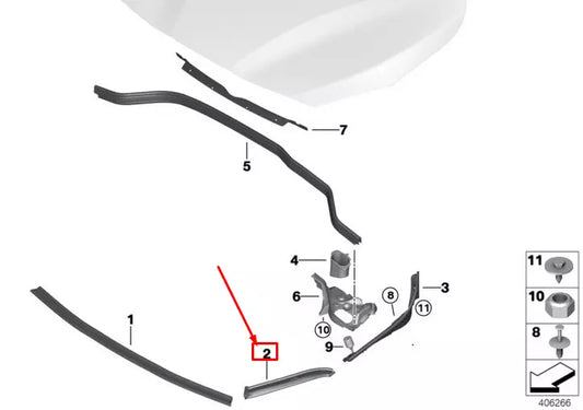 NEW BMW 2 ACTIVE TOURER F46 LEFT HEADLIGHT AND HOOD GASKET 51767411603 ORIGINAL
