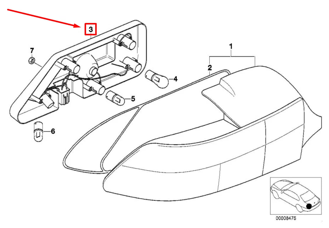 NEW BMW Z3 COUPE E36 LEFT TAILIGHT BULB HOLDER 8389861 63218389861 ORIGINAL