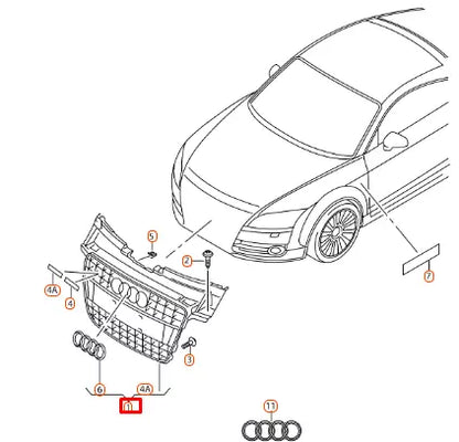 NEW AUDI TT TTRS MK2 S LINE FRONT BUMPER RADIATOR GRILLE 8J0853651MT94 ORIGINAL