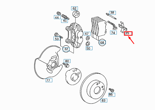 NEW MB E W124 FRONT BRAKE PAD ANTI-RATTLE SPRING A000421669164 ORIGINAL