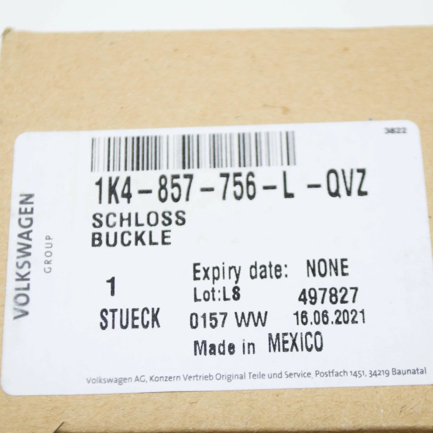 NEW VOLKSWAGEN GOLF MK5 FRONT RIGHT SEAT BELT BUCKLE 1K4857756LQVZ