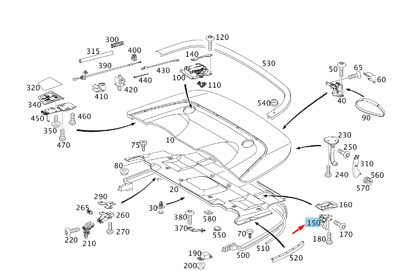 NEW MERCEDES-BENZ CLK C209 FOLDING TOP CASE COVER FRAME A2097500372 ORIGINAL