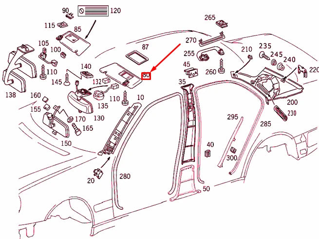 NEW MERCEDES-BENZ E W210 LEFT SUN VISOR A21081023107D84