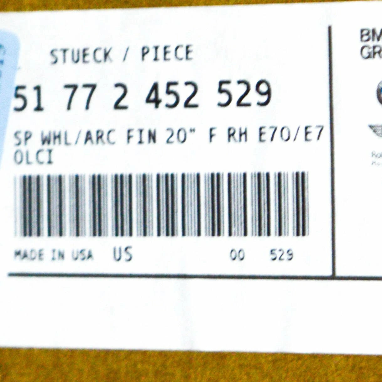 NEW BMW X5 E70 FRONT RIGHT FENDER MOLDING ARCH TRIM 51772452529 ORIGINAL