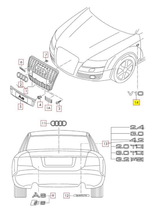 NEW AUDI A6 S6 RS6 A8 S8 R8 CHROME V10 BADGE EMBLEM 4E0853601A 2ZZ