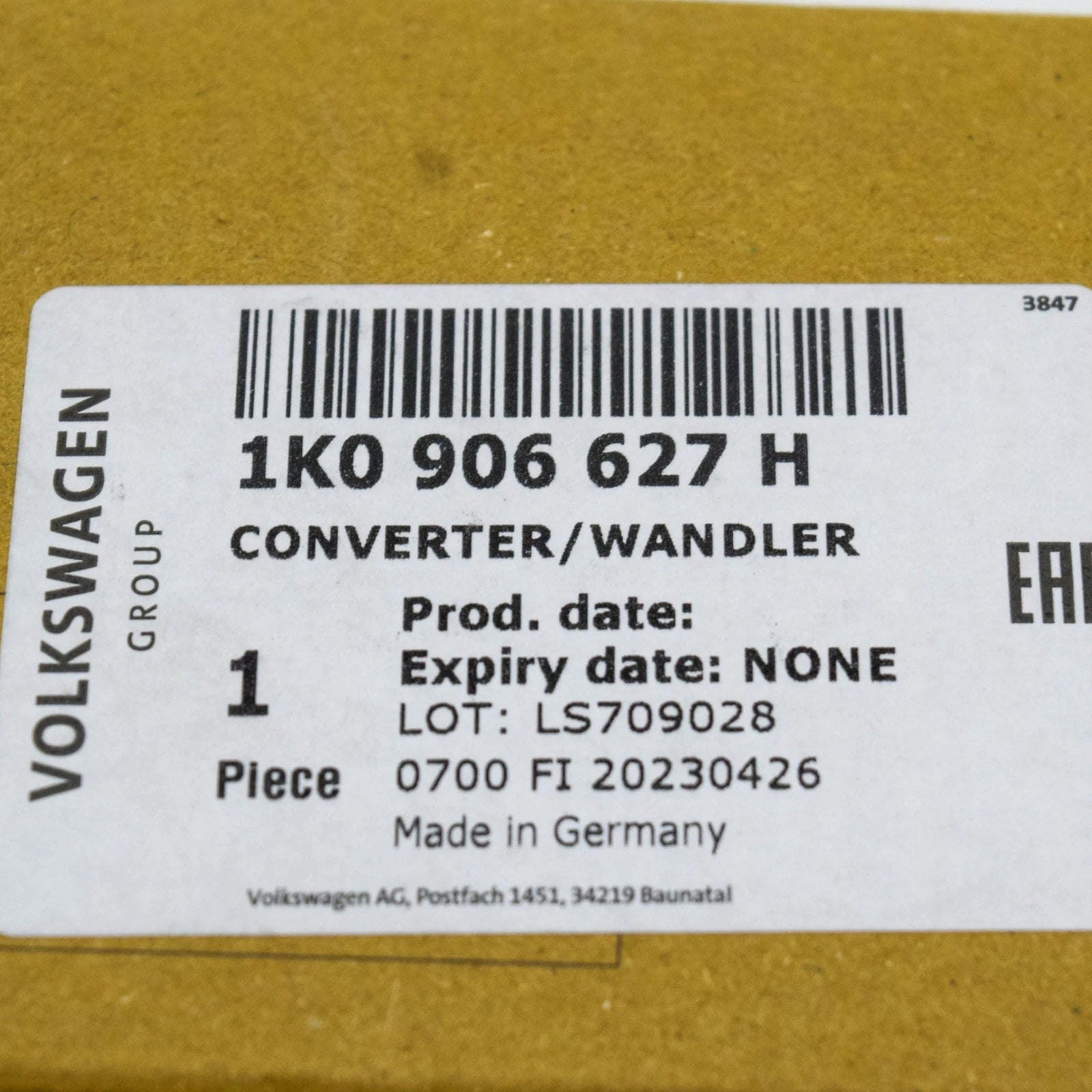 NEW VW CADDY II FURGON 9K ELECTROMAGNETIC CONVERTER VALVE 1K0906627H ORIGINAL