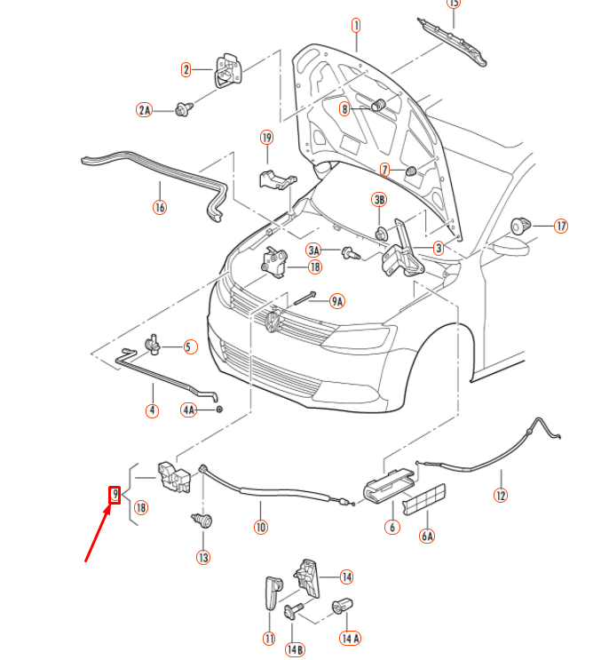NEW VOLKSWAGEN JETTA A6 ENGINE HOOD LID LOCK 5U0823509N ORIGINAL
