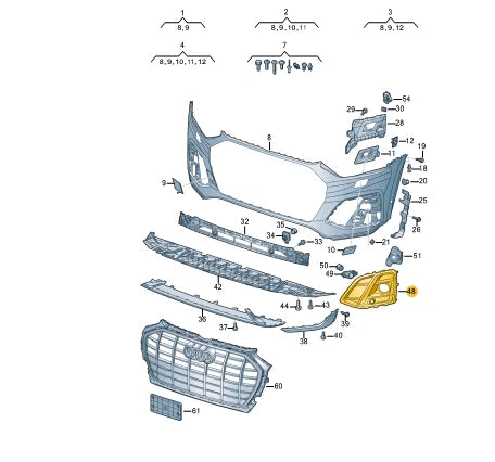 NEW AUDI Q5 FY SPORTBACK FRONT BUMPER RIGHT GRILLE 80F807680BMT ORIGINAL