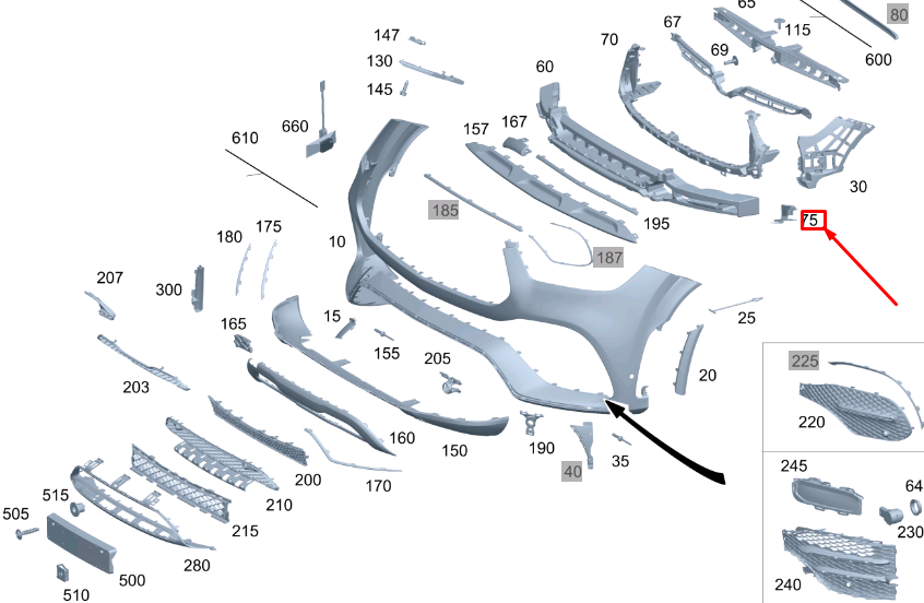 NEW MB GLE W167 FRONT BUMPER RIGHT AIR DUCT SEGMENT A1678856805 ORIGINAL