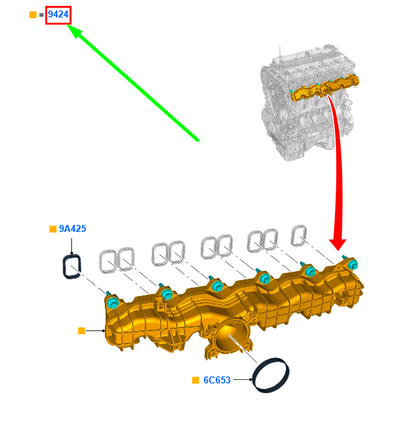 new ford ranger t6 mk3 inlet manifold assy bb3q-9424-be 1770542 original