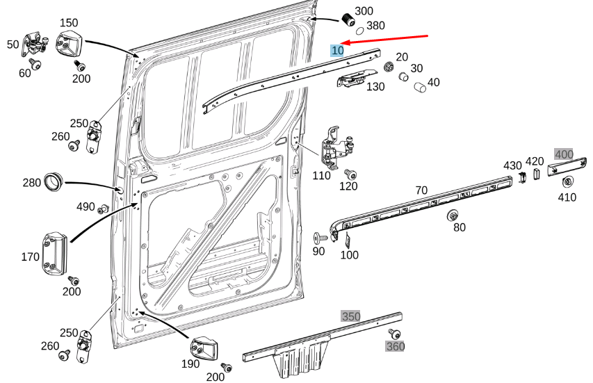 new mb sprinter w907 sliding door right upper guide rail a9107662200 original