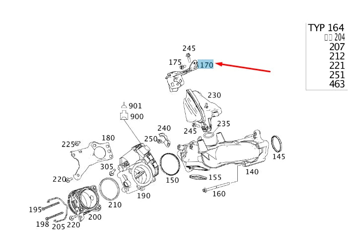 NEW MB ML W164 TRANSVERSE PIPE TO CYLINDER HEAD BRACKET A6421410740 ORIGINAL