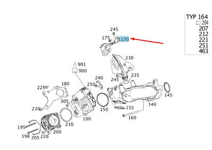 NEW MB ML W164 TRANSVERSE PIPE TO CYLINDER HEAD BRACKET A6421410740 ORIGINAL