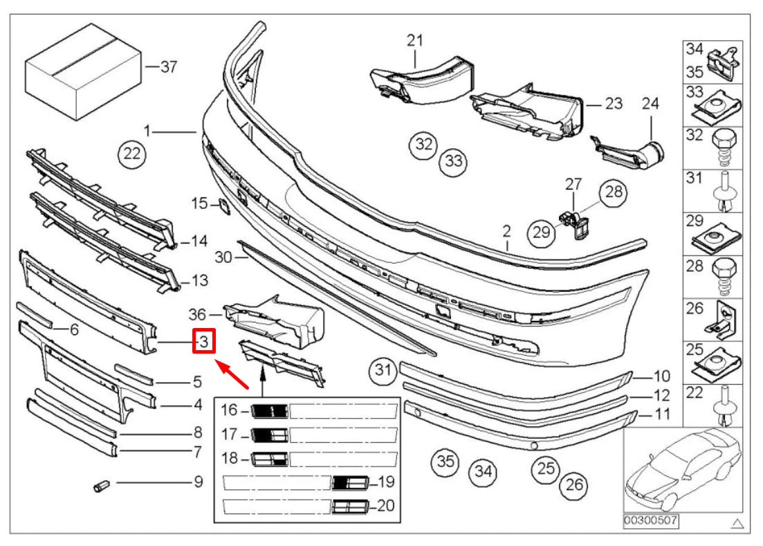 NEW BMW 5 E39 FRONT BUMPER NUMBER HOLDER 7005974 51117005974 ORIGINAL