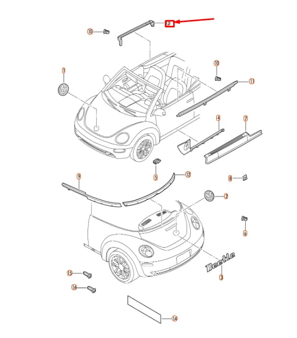 NEW VW BEETLE CONVERTIBLE 1Y REAR RIGHT WINDOW APERTURE SEAL 1Y0825162F