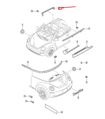 NEW VW BEETLE CONVERTIBLE 1Y REAR RIGHT WINDOW APERTURE SEAL 1Y0825162F