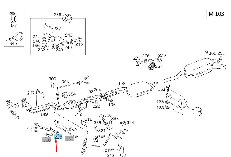 NEW MB E W124 FRONT EXHAUST PIPE TO TRANSMISSION BRACKET A1244920441 ORIGINAL