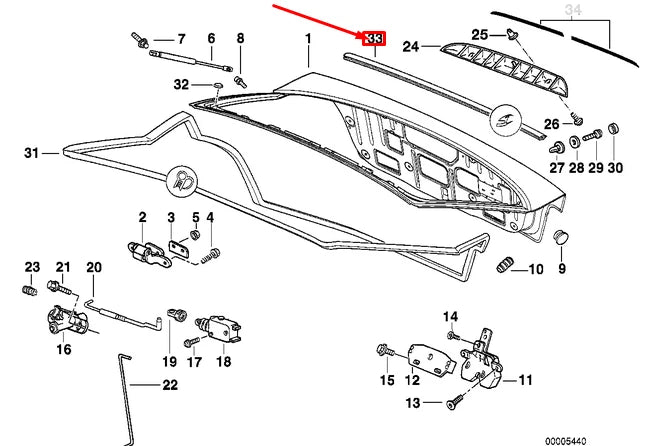 NEW BMW 3 COMPACT E36 TRUNK LID LOWER COVERING 51318146233 8146233 ORIGINAL