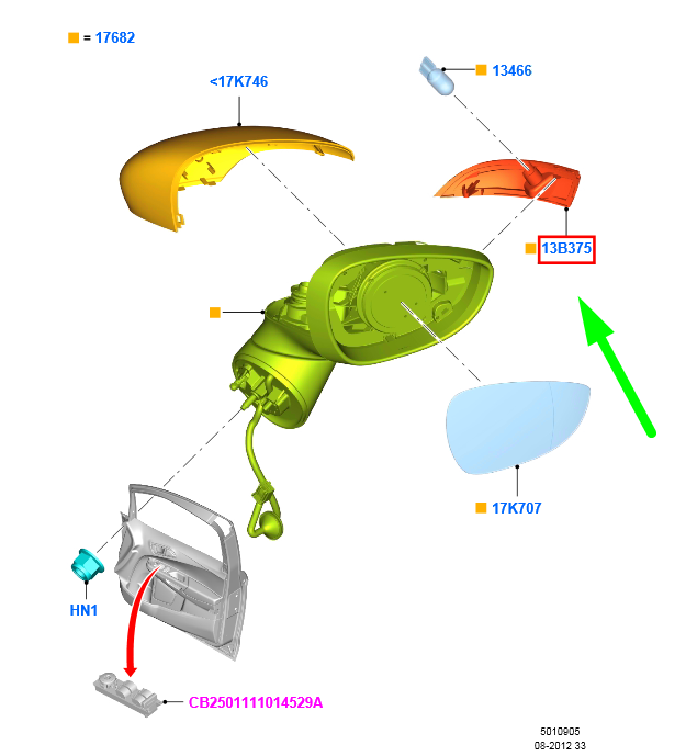 new ford b-max b232 front right door mirror turn signal 1748314 original