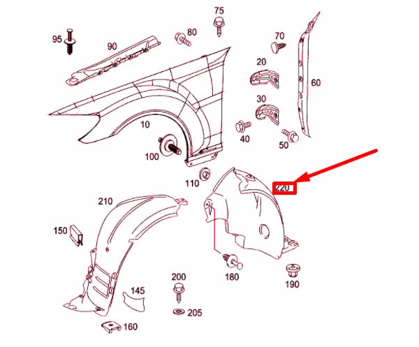 NEW MB CL C216 FRONT RIGHT WHEEL HOUSING LINER REAR PART A2166900830 ORIGINAL