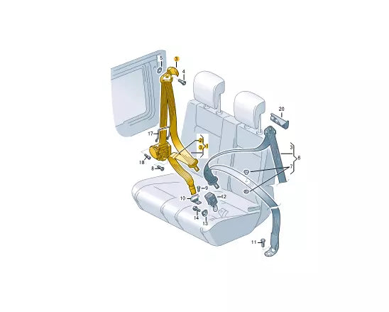 NEW VOLKSWAGEN CADDY SB REAR LEFT SEATBELT 2K5857815ARYV ORIGINAL