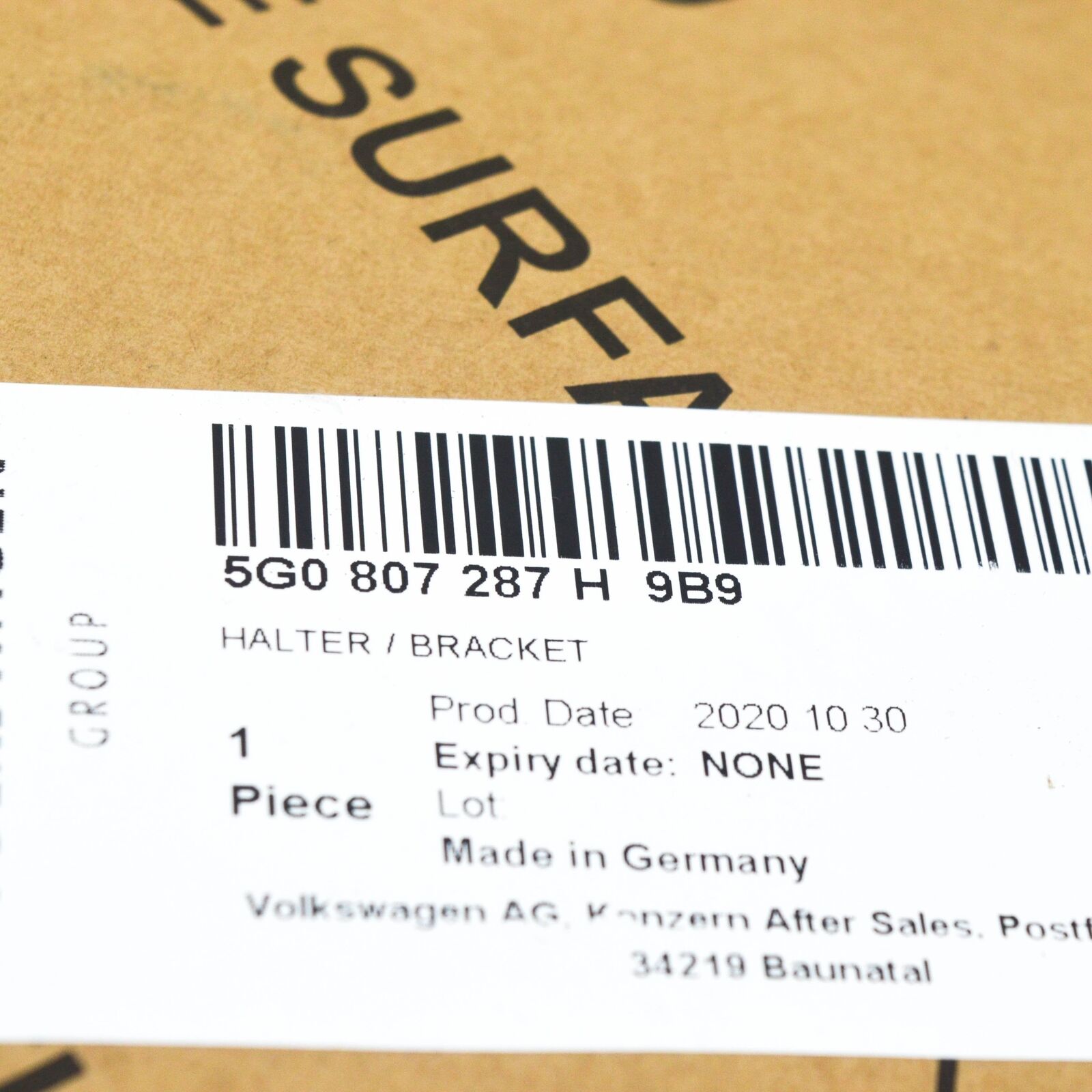 NEW VOLKSWAGEN GOLF MK7 FRONT NUMBER PLATE BRACKET 5G0807287H9B9 ORIGINAL