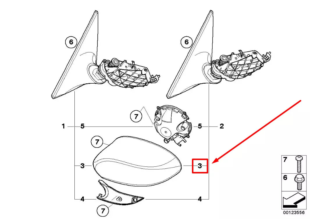 NEW BMW Z4 COUPE E86 FRONT LEFT DOOR MIRROR FRAME 51167112427 7112427 ORIGINAL